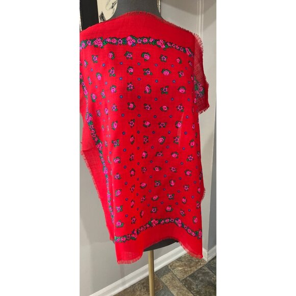 Vintage 1970’s LAINE 100% Wool Red Floral Scarf Handprinted Japan CA 00098 - Picture 1 of 9